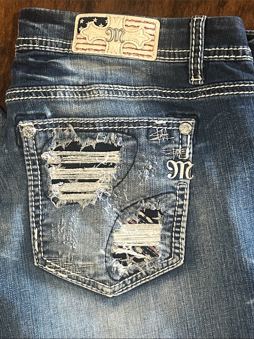 Miss Me American Flag Stars Mid-Rise Easy Crop, Size 34